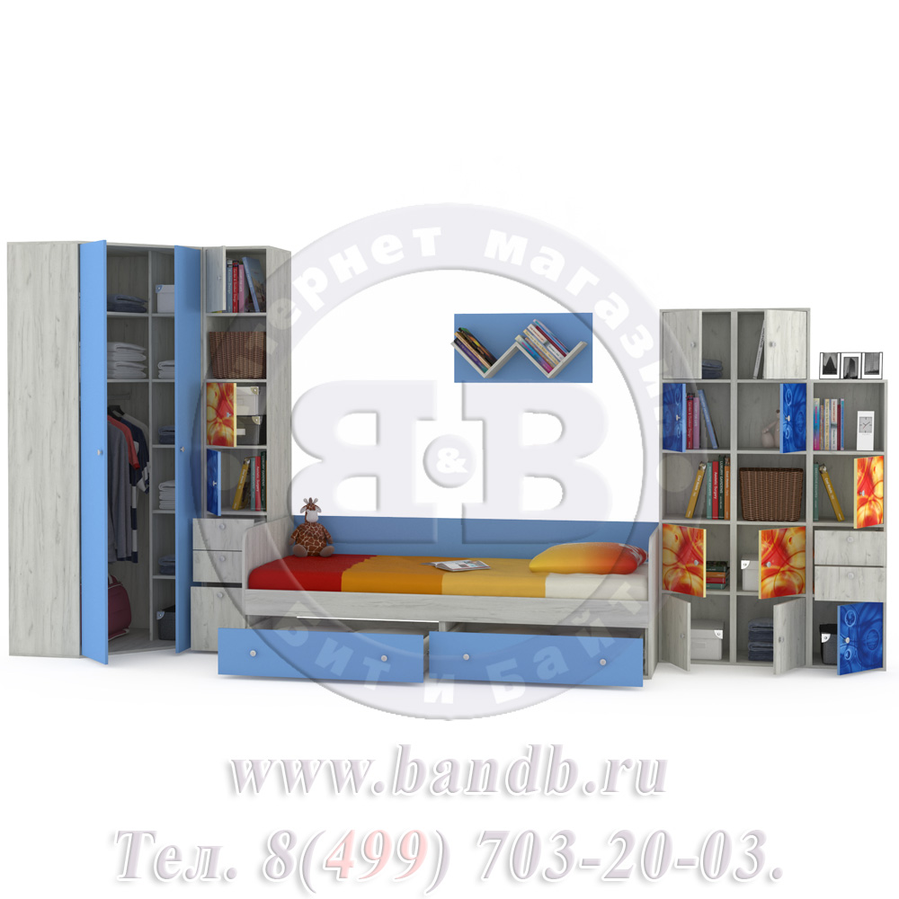 Мебель для детской комнаты Тетрис 1 МС № 9 Космос цвет дуб белый/капри синий Картинка № 4