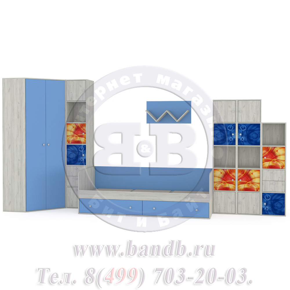 Мебель для детской комнаты Тетрис 1 МС № 9 Космос цвет дуб белый/капри синий Картинка № 5