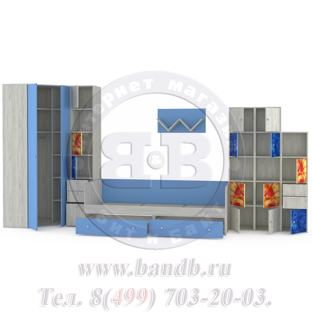 Мебель для детской комнаты Тетрис 1 МС № 9 Космос цвет дуб белый/капри синий Картинка № 6