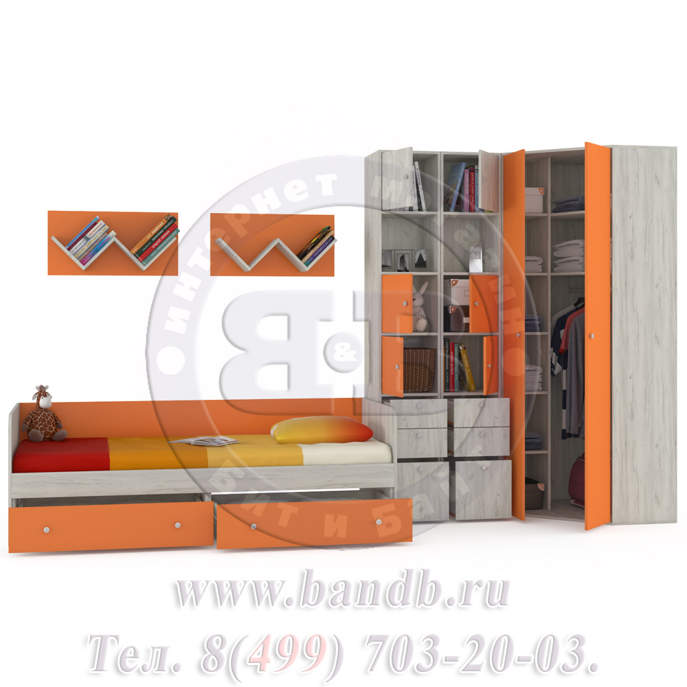 Мебель в детскую комнату Тетрис 1 МС № 10 цвет дуб белый/оранжевый Картинка № 2