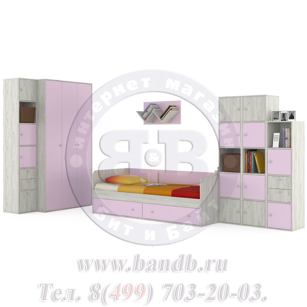 Мебель для детской комнаты с кроватью Тетрис 1 МС № 16 цвет дуб белый/лаванда Картинка № 3