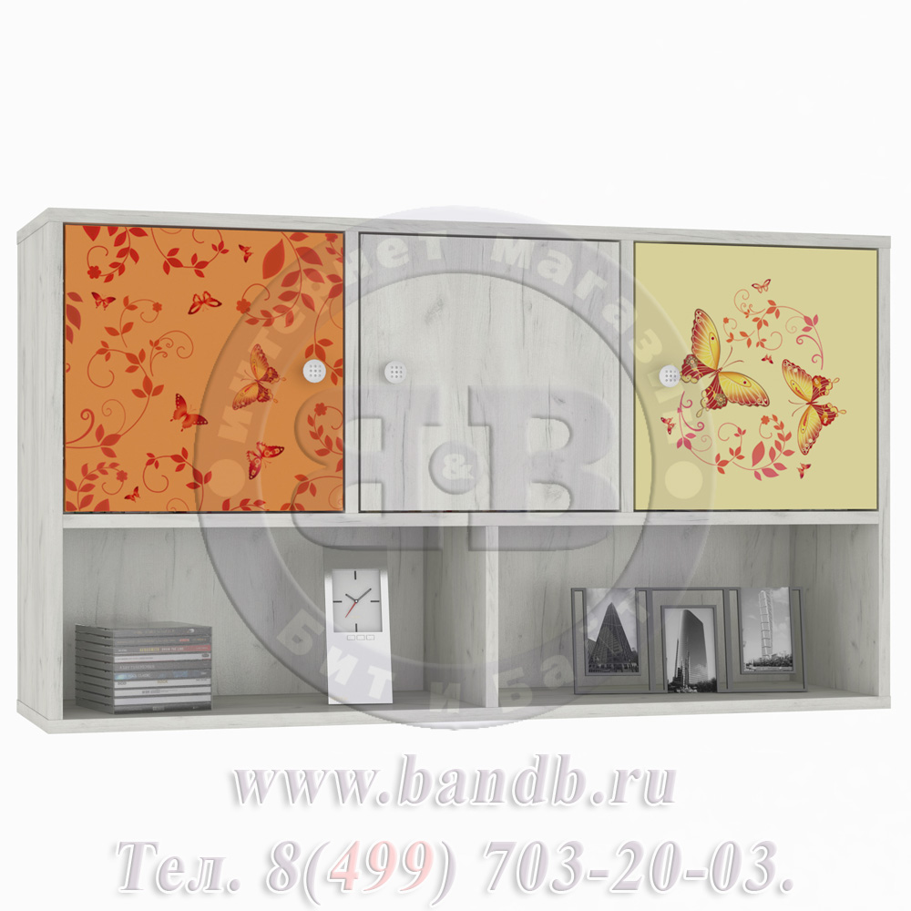 Письменный стол с полкой сверху Тетрис 1 МС № 1 Бабочки цвет дуб белый/оранжевый Картинка № 6