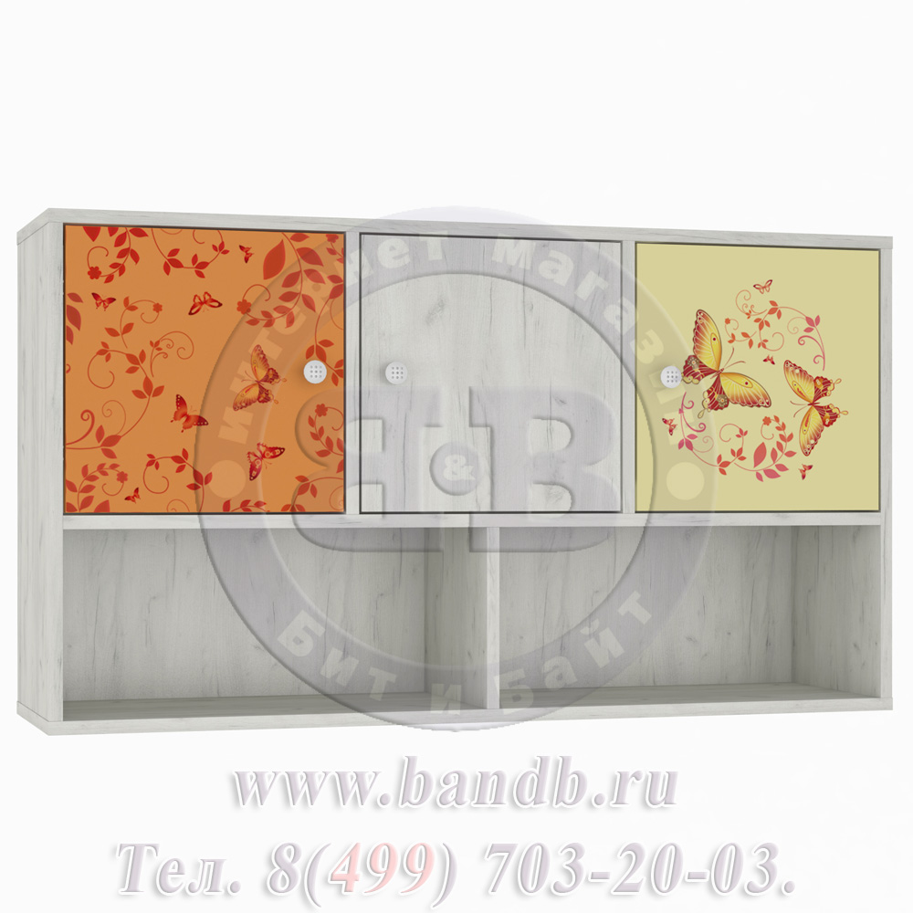 Полка с дверками Тетрис 359 Бабочки цвет дуб белый/оранжевый Картинка № 3