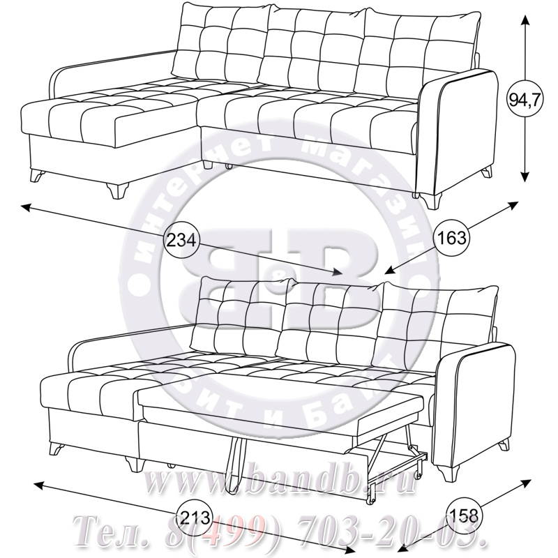 Угловой правый диван Квадро с креслом Квадро, ткань ТД 916/ТК 912, механизм дельфин Калипсо Картинка № 3