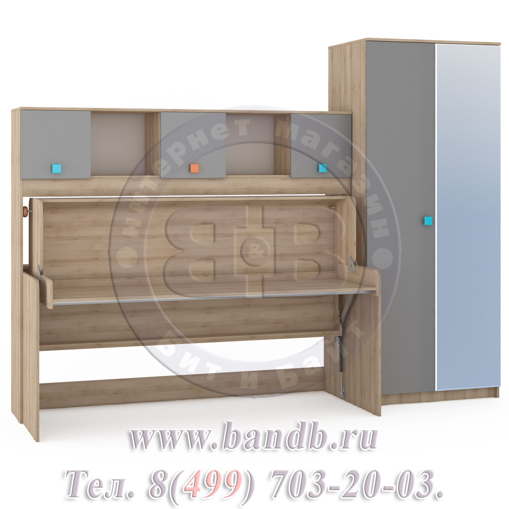 Кровать-трансформер со шкафом Доминика № 16 цвет бук песочный/серый шифер Картинка № 3
