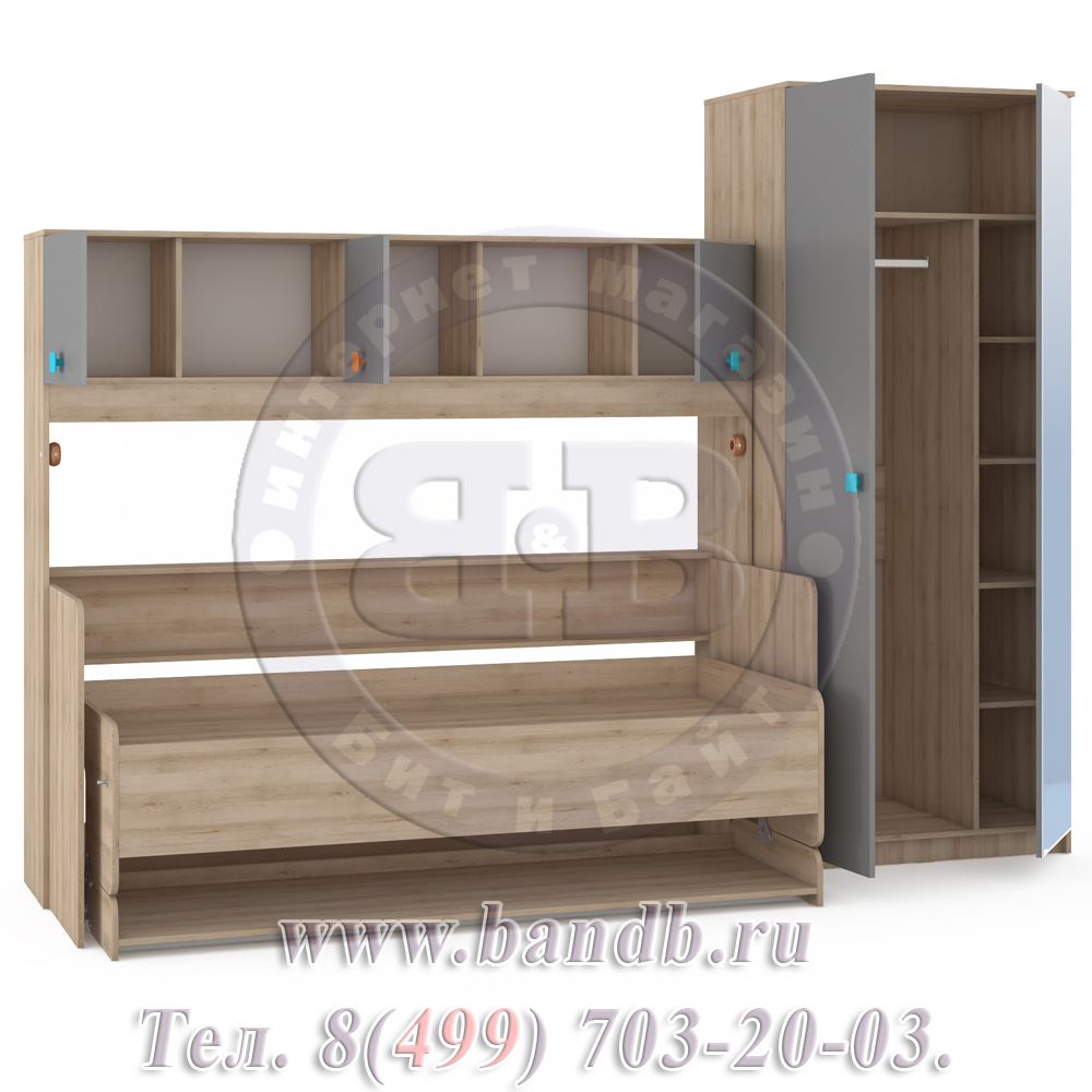 Кровать-трансформер со шкафом Доминика № 16 цвет бук песочный/серый шифер Картинка № 4