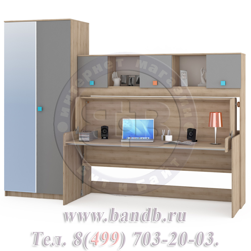 Кровать-трансформер со шкафом Доминика № 16 цвет бук песочный/серый шифер Картинка № 5