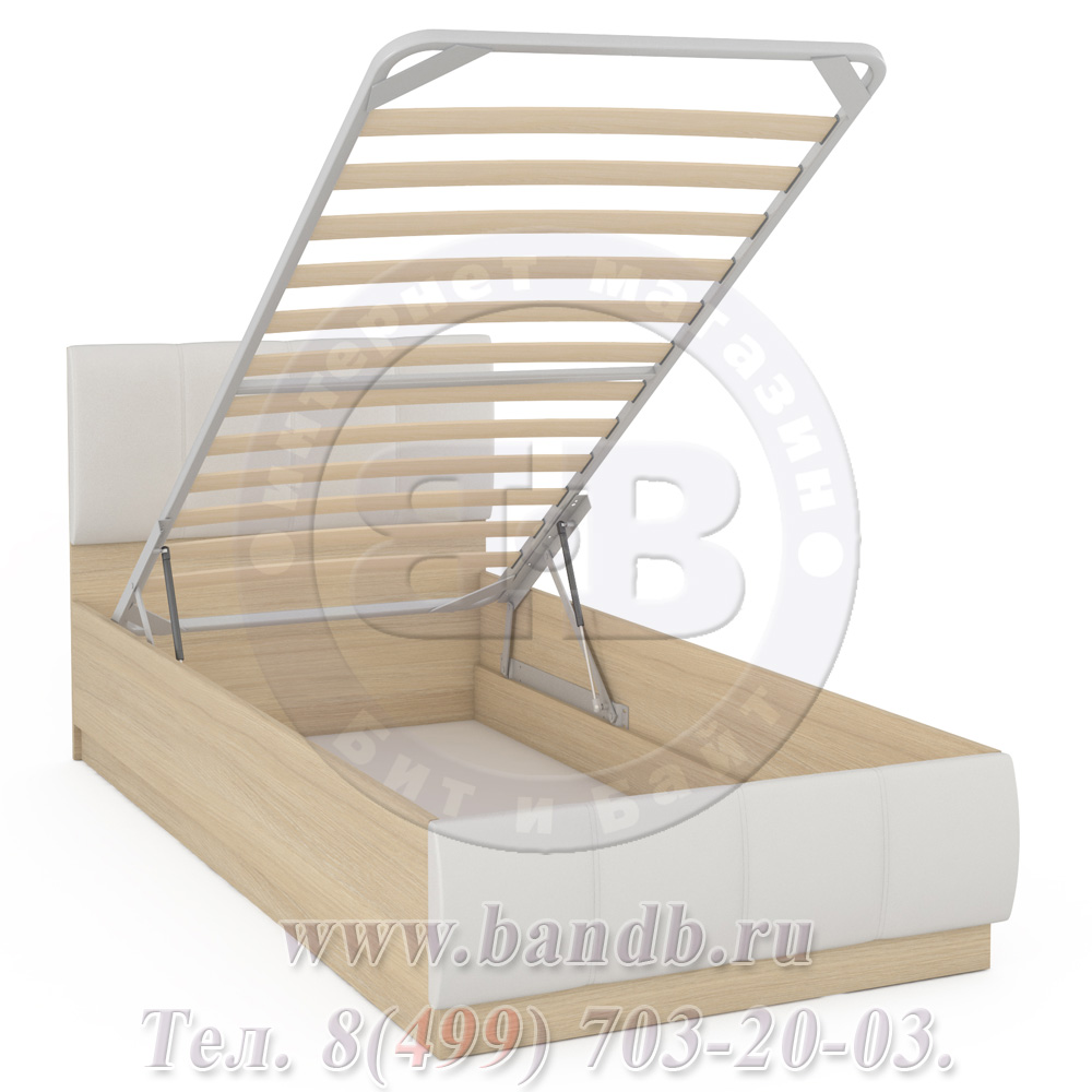 Кровать с подъёмным механизмом 303 цвет дуб сонома/белая искусственная кожа Картинка № 4