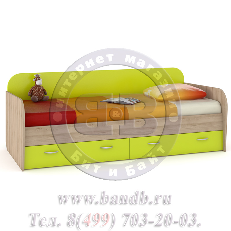 Кровать детская + шкаф и стеллаж Ника 36 бук песочный/лайм зелёный Картинка № 9
