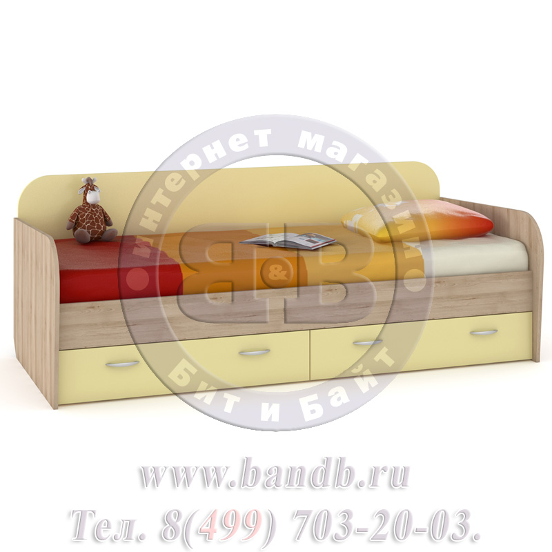 Кровать детская + шкаф и стеллаж Ника 36 бук песочный/лимонный сорбет Картинка № 9