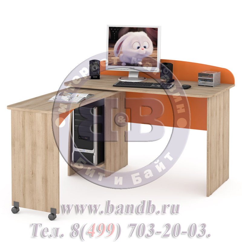 Угловой письменный стол с полкой Ника бук песочный/оранжевый Картинка № 7