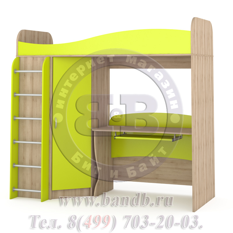 Кровать-чердак со столом Ника № 15 бук песочный/лайм зелёный Картинка № 3