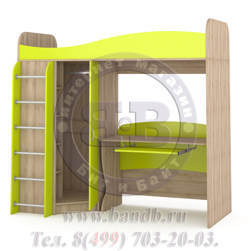 Кровать-чердак со столом Ника № 15 бук песочный/лайм зелёный Картинка № 4