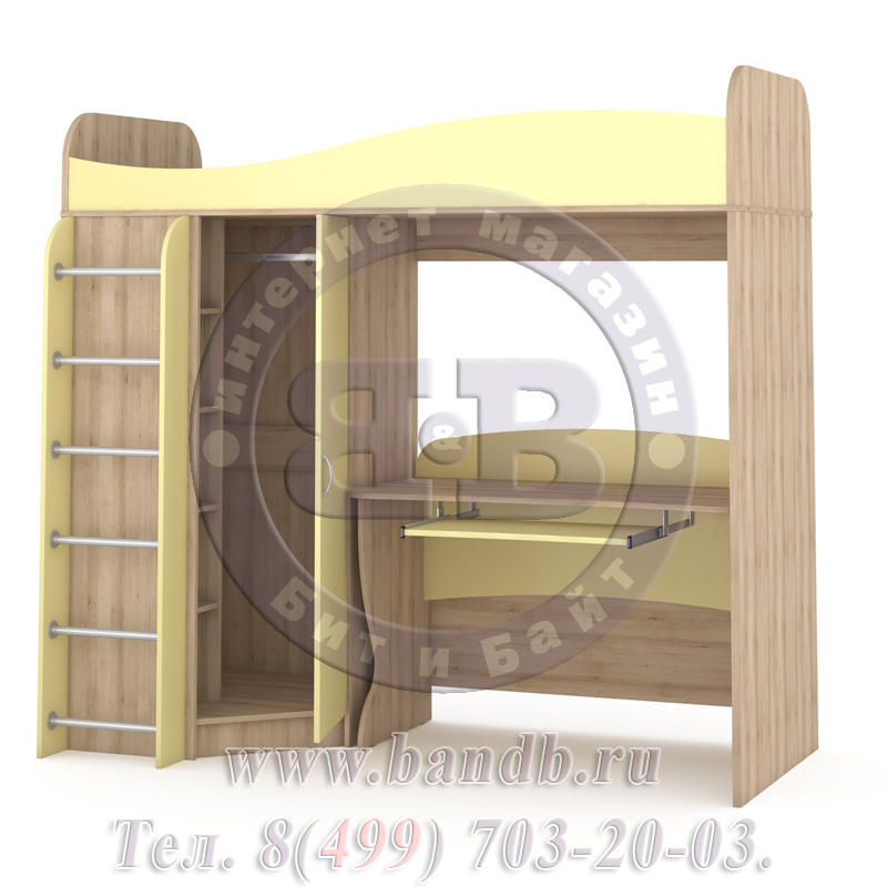 Кровать-чердак со столом Ника № 15 бук песочный/лимонный сорбет Картинка № 4