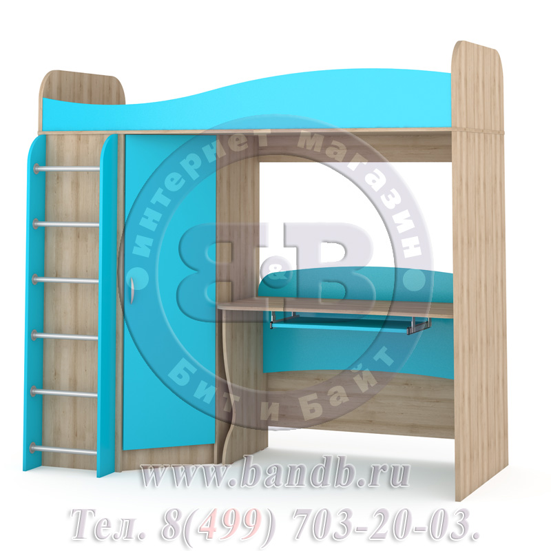 Кровать-чердак со столом Ника № 15 бук песочный/мармара голубая Картинка № 3