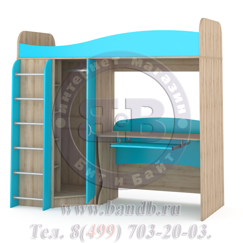 Кровать-чердак со столом Ника № 15 бук песочный/мармара голубая Картинка № 4