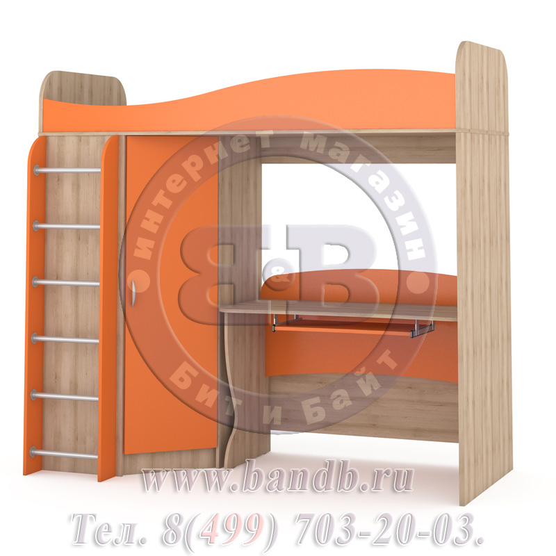 Кровать-чердак со столом Ника № 15 бук песочный/оранжевый Картинка № 3
