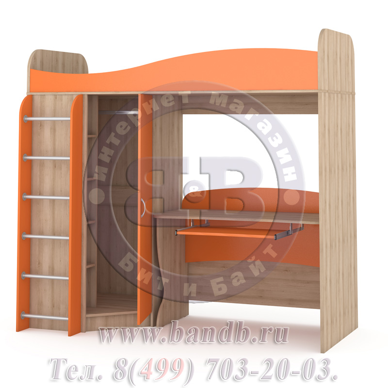 Кровать-чердак со столом Ника № 15 бук песочный/оранжевый Картинка № 4