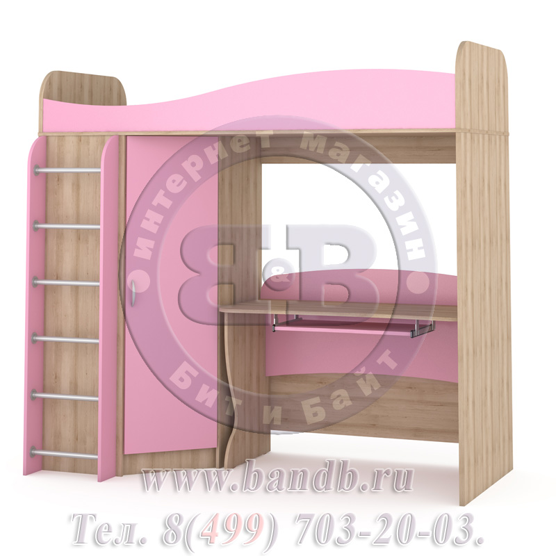 Кровать-чердак со столом Ника № 15 бук песочный/роза Картинка № 3