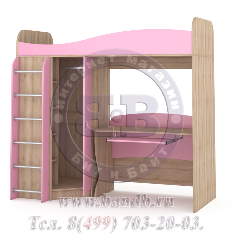 Кровать-чердак со столом Ника № 15 бук песочный/роза Картинка № 4