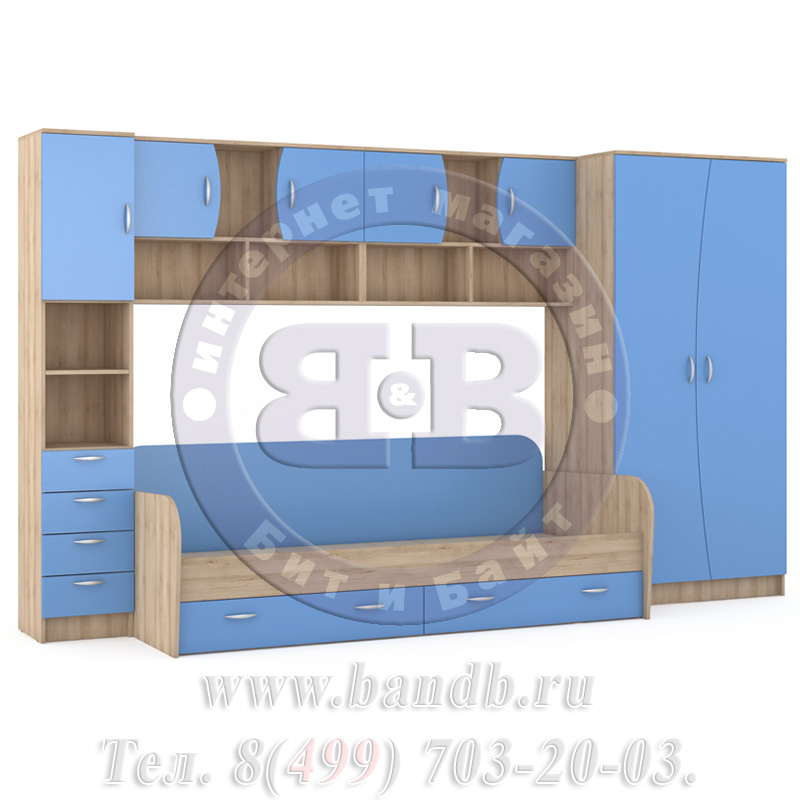 Кровать детская + шкаф и стеллаж Ника 36 бук песочный/капри синий Картинка № 5