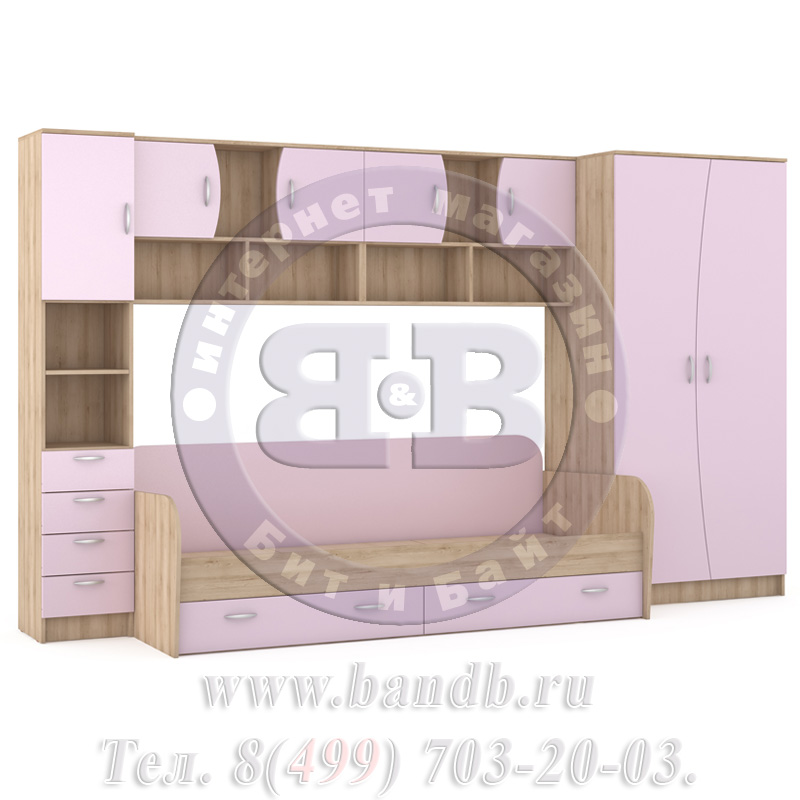 Кровать детская + шкаф и стеллаж Ника 36 бук песочный/лаванда Картинка № 5