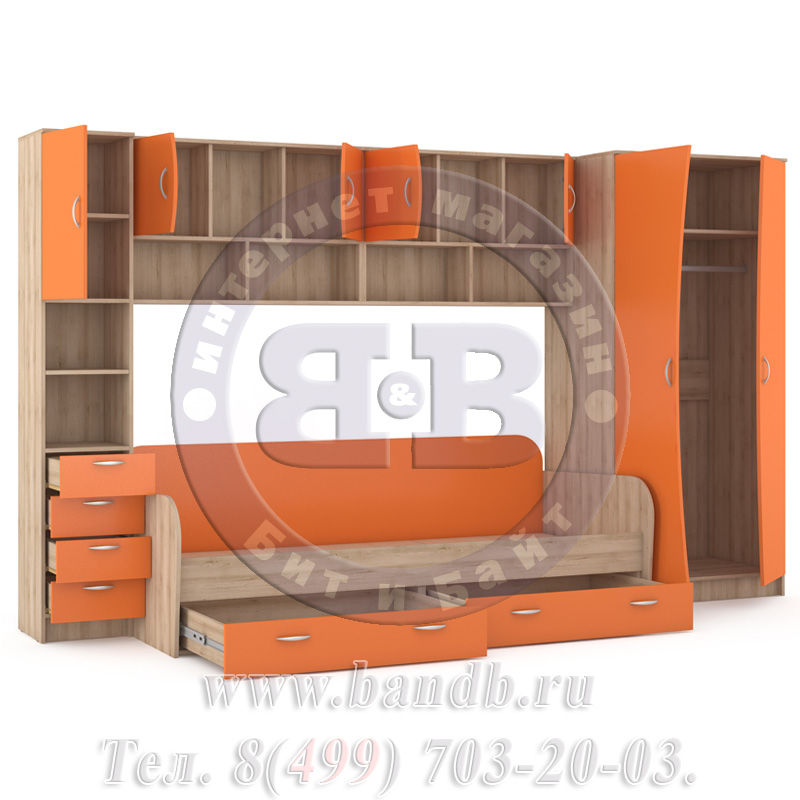 Недорогая мебель для детской комнаты Ника 36 бук песочный/оранжевый Картинка № 6