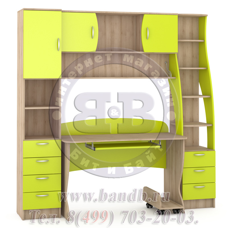 Письменный стол + стеллажи + полка Ника 43 бук песочный/лайм зелёный Картинка № 5