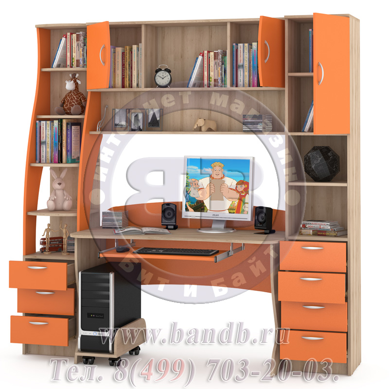 Письменный стол + стеллажи + полка Ника 43 бук песочный/оранжевый Картинка № 2