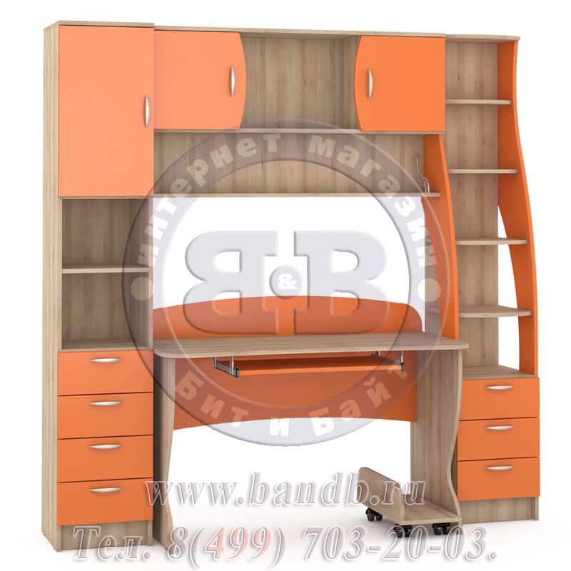 Письменный стол + стеллажи + полка Ника 43 бук песочный/оранжевый Картинка № 5
