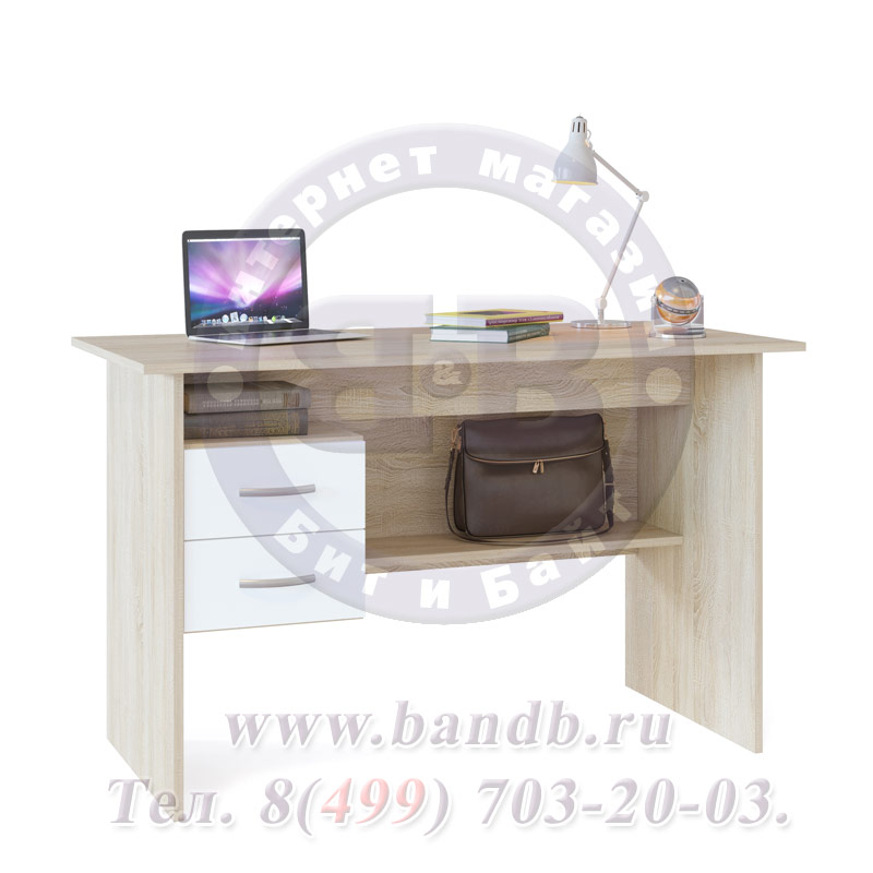 Письменный стол со встроенной тумбой СПМ-07.1 дуб сонома/белый Картинка № 2