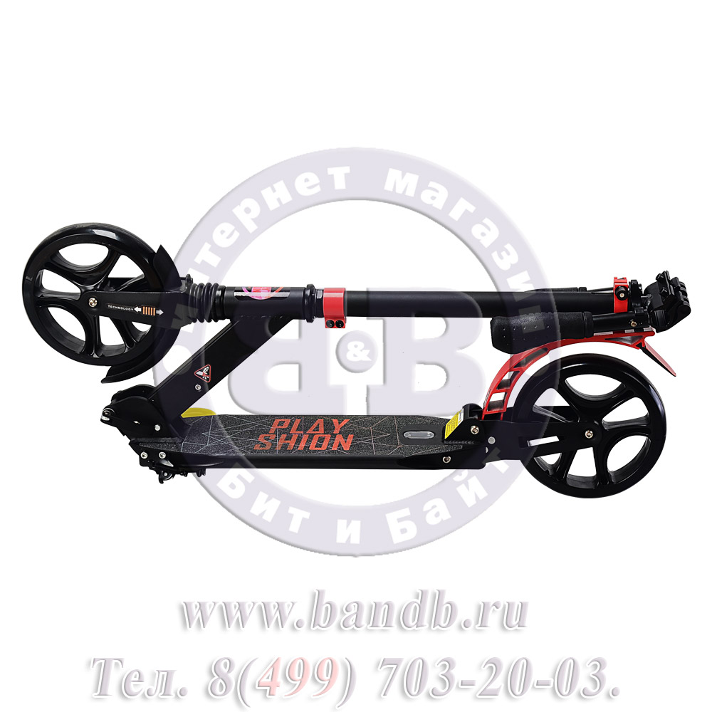 Самокат Playshion складной с 2-мя амортизаторами и с колёсами диаметром 200 мм чёрный/красный FS-KS008BR Картинка № 2