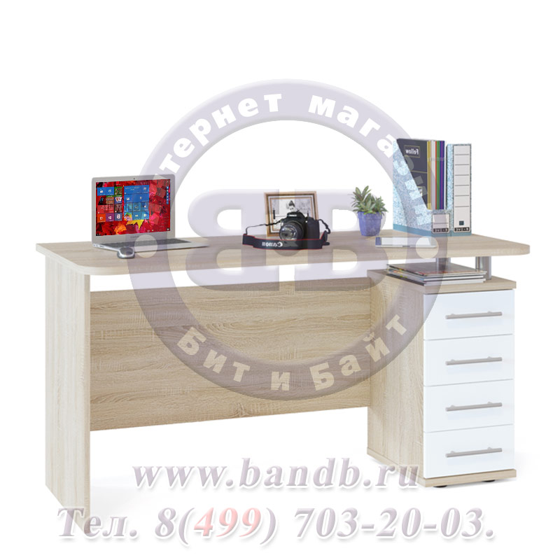 Письменный стол КСТ-105-1, цвет дуб сонома/белый Картинка № 2