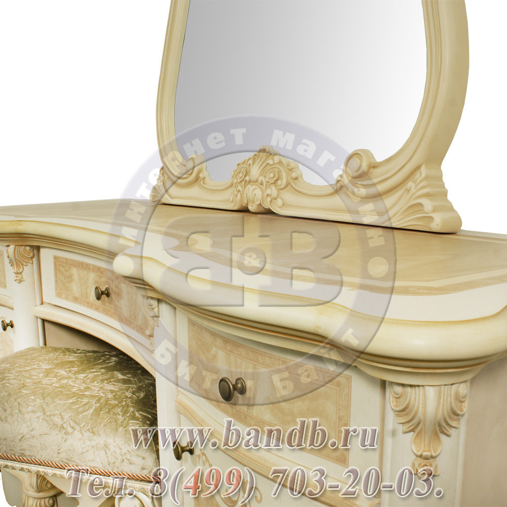 Туалетный стол с зеркалом и пуфиком Илона текстура крем Картинка № 3
