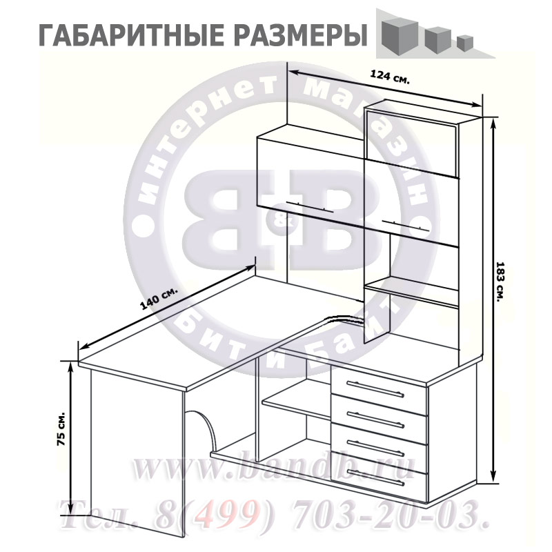 Угловой компьютерный стол с тумбой и надстройкой КСТ-14П правый дуб сонома/белый Картинка № 3