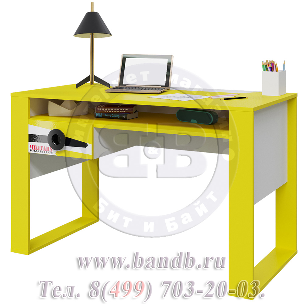 Письменный стол с верхней полкой Авиатор Детская цвет белый/жёлтый/чёрный Картинка № 9