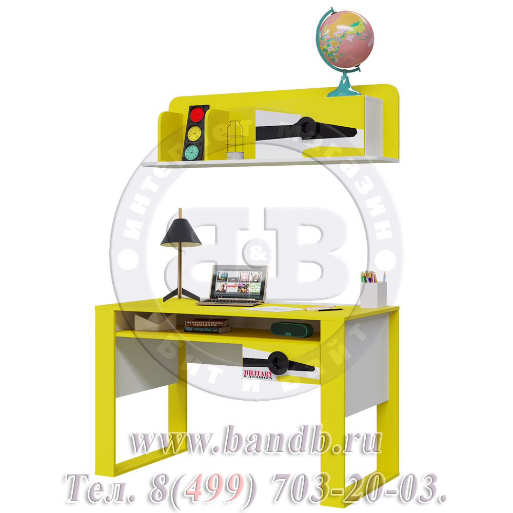 Письменный стол с верхней полкой Авиатор Детская цвет белый/жёлтый/чёрный Картинка № 5