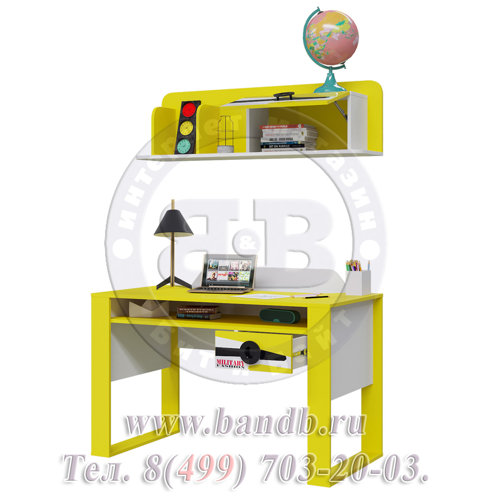 Письменный стол с верхней полкой Авиатор Детская цвет белый/жёлтый/чёрный Картинка № 6