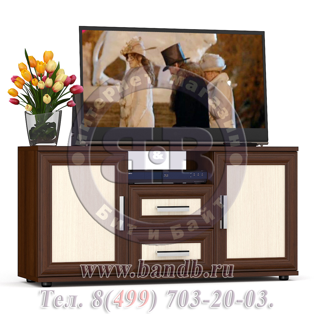 Стенка для гостиной Бонус со вставками в дверках цвет орех/дуб Картинка № 6