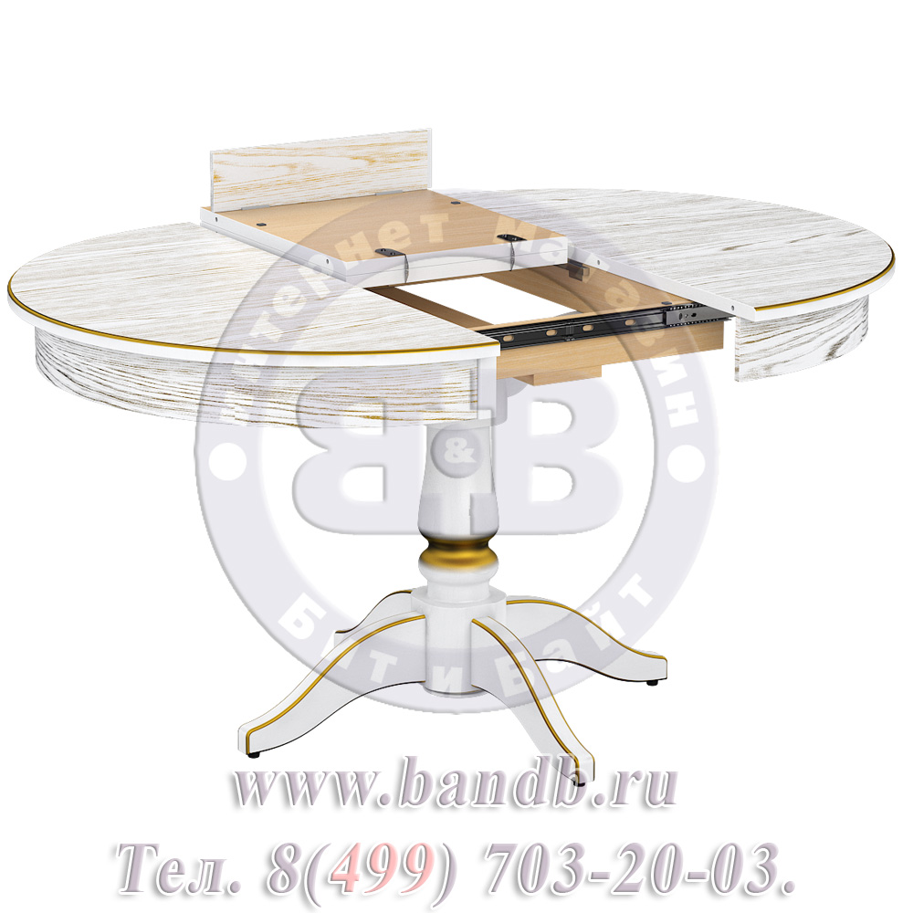 Стол Галант 2 Р, цвет RAL9003, патинирование стола в цвет золото Картинка № 4