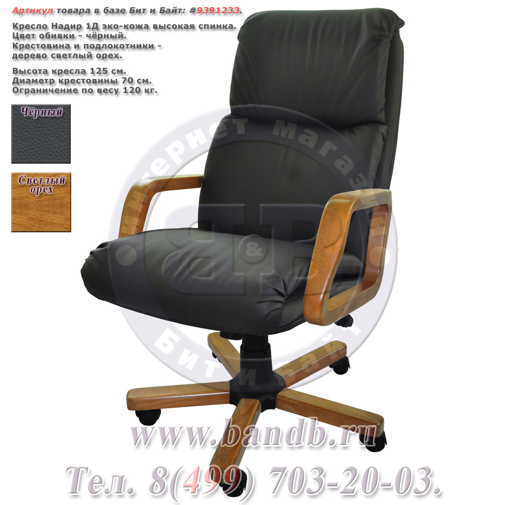 Кресло Надир 1Д (Н3 Д501) эко-кожа, цвет чёрный, высокая спинка Картинка № 1