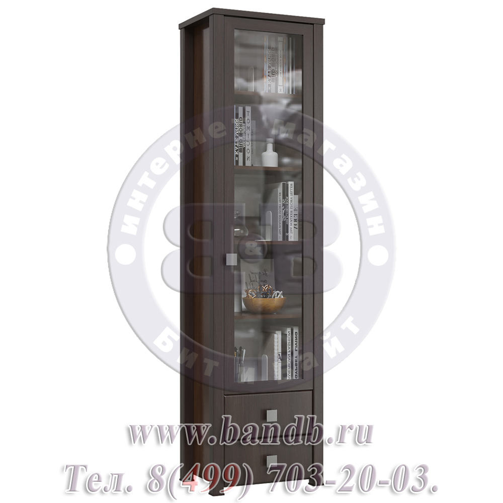 Шкаф-пенал со стеклом Изабель цвет орёх тёмный/орёх тёмный распродажа модульной мебели Изабель Картинка № 3