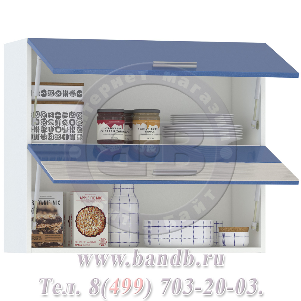Кухня Жанна голубой металл/шагрень платина Шкаф навесной 800 горизонтальный 2 двери Картинка № 2