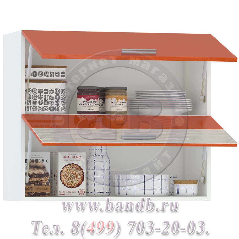Кухня Жанна морковный металлик/шагрень платина Шкаф навесной 800 горизонтальный 2 двери Картинка № 2