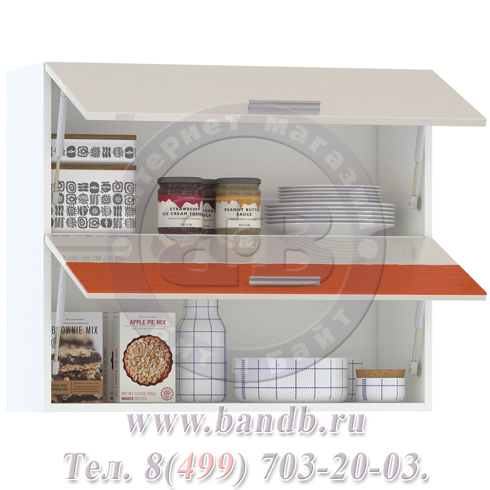 Кухня Жанна шагрень платина/морковный металлик Шкаф навесной 800 горизонтальный 2 двери Картинка № 2
