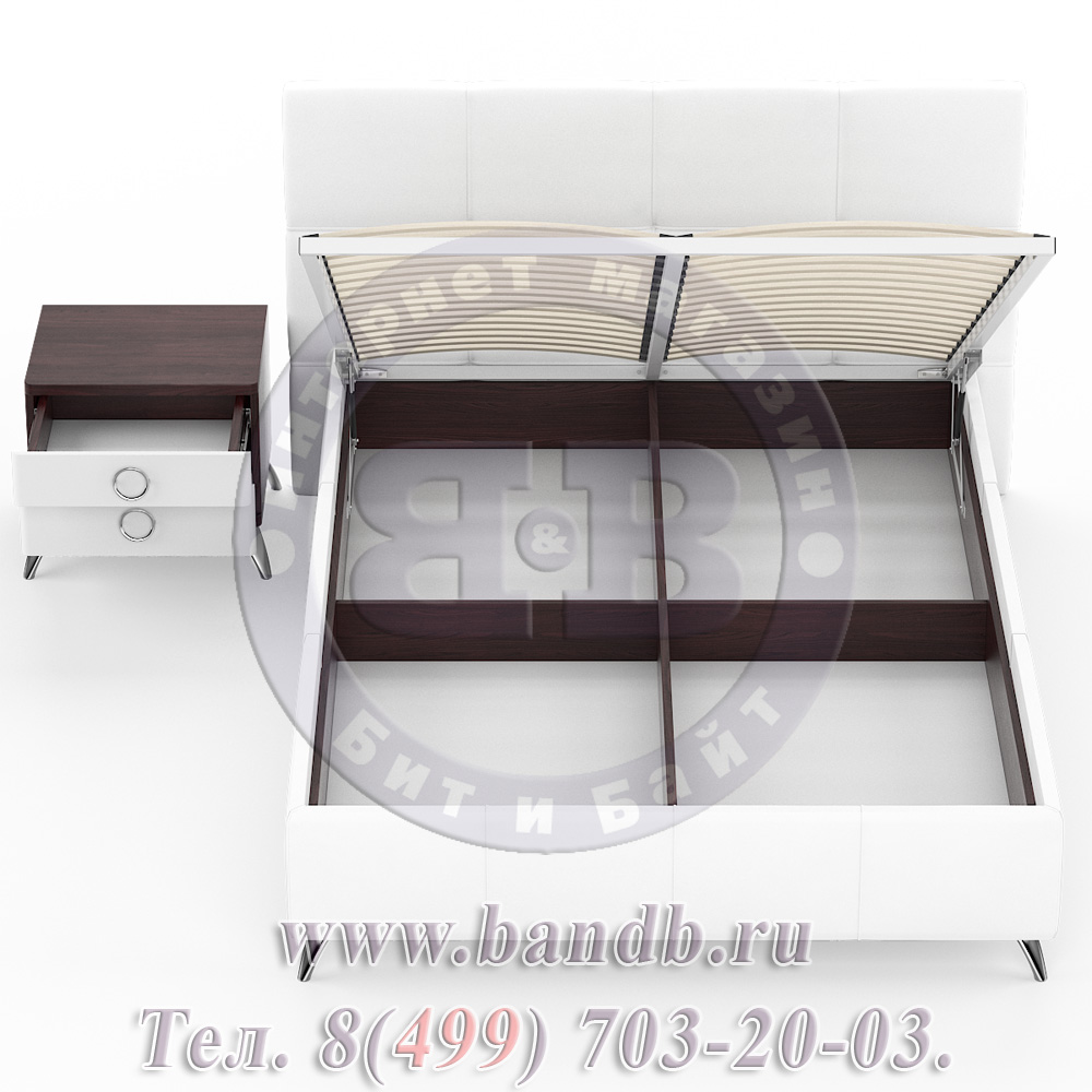 Делия ЛД-645-260+160 Кровать 1400 с подъёмным механизмом + тумба, цвет эко кожа белая Картинка № 8