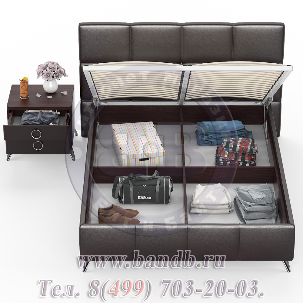 Делия ЛД-645-260+160 Кровать 1400 с подъёмным механизмом + тумба, цвет эко кожа шоколад Картинка № 6