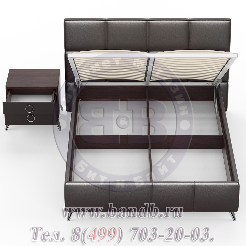 Делия ЛД-645-260+160 Кровать 1400 с подъёмным механизмом + тумба, цвет эко кожа шоколад Картинка № 8