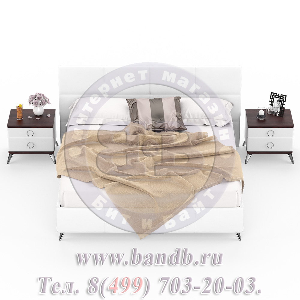 Делия ЛД-645-270+160+160 Кровать 1800 с подъёмным механизмом + две тумбы, цвет эко кожа белая Картинка № 5