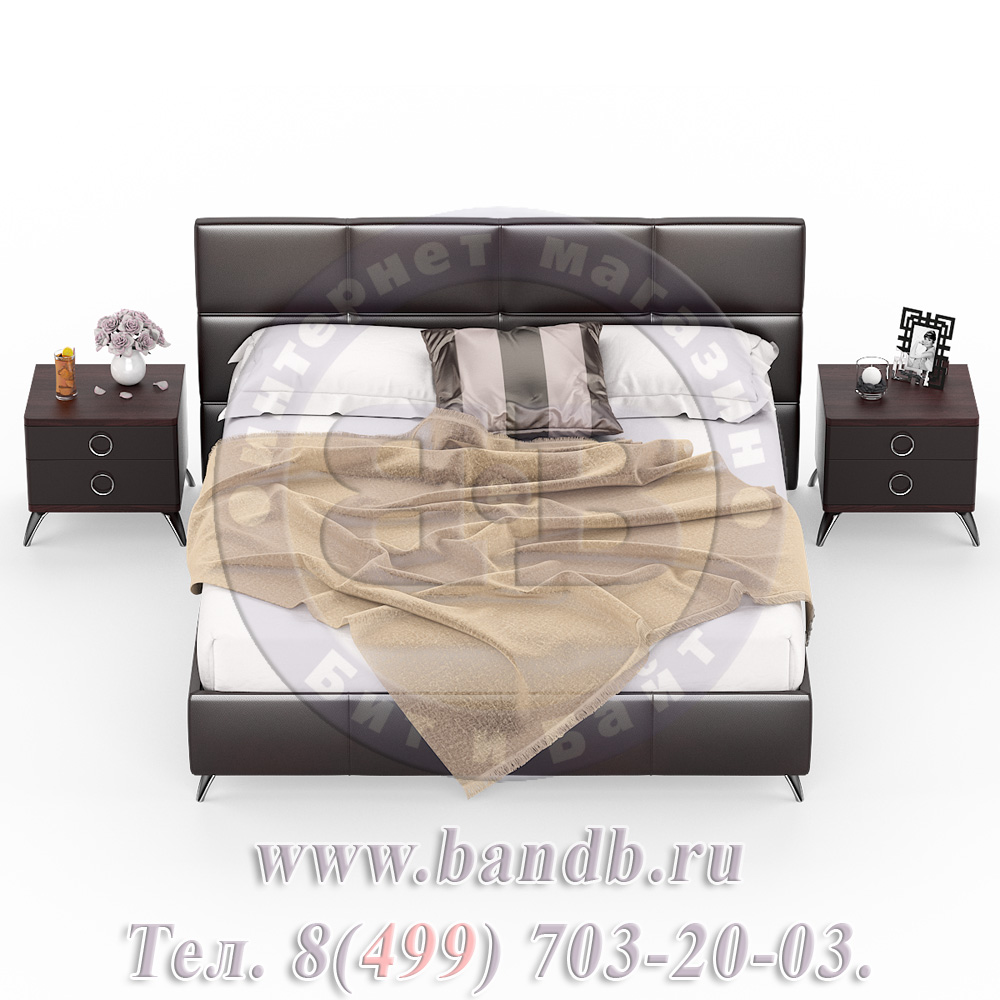 Делия ЛД-645-270+160+160 Кровать 1800 с подъёмным механизмом + две тумбы, цвет эко кожа шоколад Картинка № 5